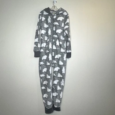 Macacão TIPSY ELVES Urso Polar One Piece Unissex MED Capuz Cinza 2 Vias Zíper Lã - Imagem 1 de 4