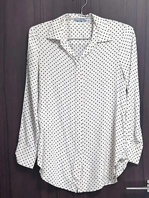 BLUSA PRADA USADA, ESTAMPADO DE LUNARES, BLANCO ROTO/NEGRO, TALLA M (42) ACEPTABLE Foto 1 de 4