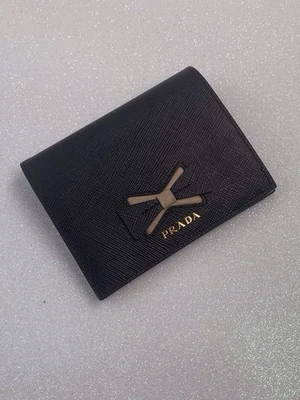 Prada Bi-fold Small Wallet Saffiano Leather Black & Nude Brown New In Box - Image 1 of 4