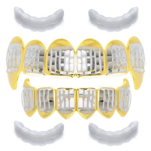 JUEGO DE GRILLZ Vampire Plateado en Oro CORTE Tapa Superior Inferior Dientes LS 020 C1 G 2 Barras Extra - Imagen 1 de 4