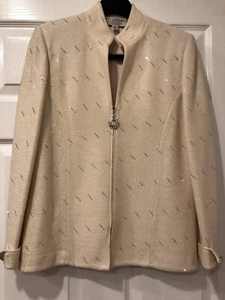 St. John Evening Jacke und Rock elfenbeinfarben Strick, Paillette Strassverzierung - Bild 1 von 11