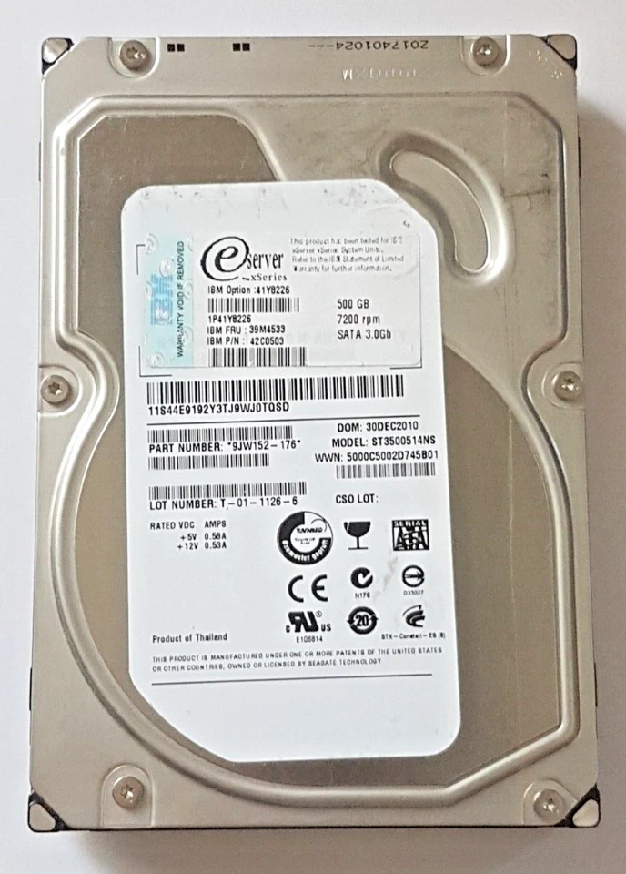 500 GB SATA IBM 41Y8226/ST3500514NS 7200rpm 32MB HDD 3.5 " Internal Hard Drive - Image 1 of 1