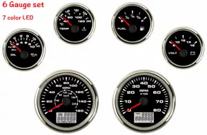 6 Gauge Set 160MPH 220KPH Speedo Tacho Fuel Temp Volt Oil 7 Colors LED USA STOCK - Picture 1 of 11