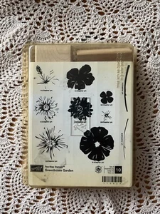 Stampin Up Greenhouse Garden Two Stamp Set 10 Rubber Stamps Flower Plant Nature - Picture 1 of 10