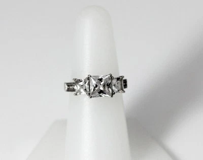 Sterling Silver Cubic Zirconia Cluster Stacked Stone Ring Size 7 - 11829 - Image 1 of 4