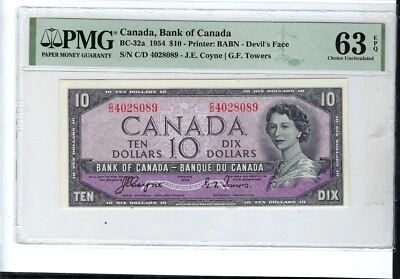 1954 $10 DEVIL'S FACE Bank of Canada BC-32a - PMG Choice UNC 63 EPQ - Image 1 of 2