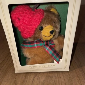 Vintage Hallmark 1981 Christmas Teddy Bear Plush Ornament  - Picture 1 of 4