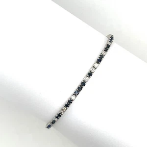 18ct White Gold Natural Diamond & Sapphire Tennis Bracelet - Picture 1 of 6