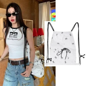 Korean Style Bow Drawstring Backpack Large Capacity Student School Bag Lady - Picture 1 of 11