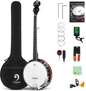 LEFT-HANDED Banjo 5 String Mahogany Open Back Banjo with Resonator, Remo Drum He - Picture 1 of 9