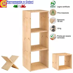 Cantinetta Vino Scaffale 3 Vani Cubo Croce Portabottiglie Legno Pino Massiccio - Imagen 1 de 9