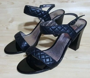 Adrianna Papell Ankle Strap Black Leather Sandal Heels Womens Shoes 9 M - Picture 1 of 10