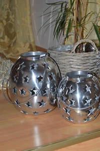 WINDLICHT LATERNE TEELICHT Aluminium poliert Wohnungsdeko Stern Dekoration XL - Bild 1 von 6