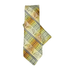 Stacy Adams Men's Necktie Hanky Yellow Charcoal Gray Silver Striped 3.25" Wide - Picture 1 of 3