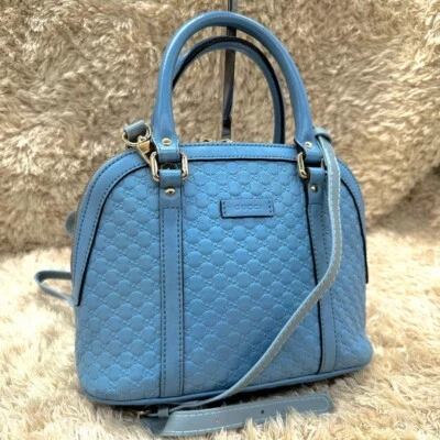 GUCCI Micro Guccissima 449654 Bolso de Hombro de Cuero Azul Claro Bolso de Mano 2 Vías Foto 1 de 4