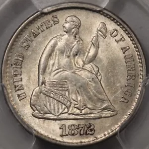 1872-S Liberty Seated Half Dime (Mint Mark Below) PCGS & CAC AU-58 - Pop 7! - Picture 1 of 4