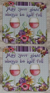 LEANIN TREE "Vidrio Siempre Medio Completo"~Juego 2 Posavasos~Parte Trasera de Corcho~3.75"x3.75" #62431 - Imagen 1 de 2