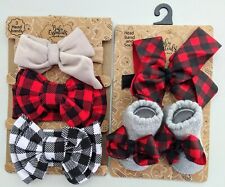 Baby Essentials Headband & Socks Buffalo Check Sets NEW! Black Red 0-24 Months