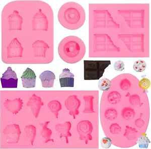 Ice Cream Cones Silicone Molds 6 Pcs, Lollipop Chocolate Fondant Mold for Polyme - Picture 1 of 12
