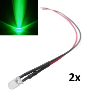 2x Green LED Light Single Bulb Pre-Wired Light 5-12V 5mm Bright Round Top Clear - Picture 1 of 5