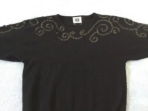 VINTAGE black + Sequins SPORTSCRAFT WOOL JUMPER 8/10 Small WASHED π€π©Άπ€ - Picture 1 of 18