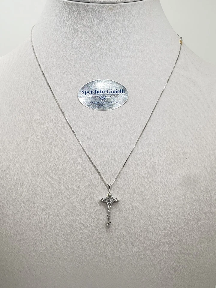 Recarlo Collar Mujer con Cruz Oro Blanco 18KT y Diamantes De 0,48 (0009) Outlet - Imagen 1 de 4