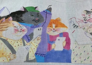 Stitching Sewing Cats~Kitties~HP Needlepoint Canvas~Large - Picture 1 of 10