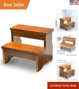 Compact & Portable Wooden Two-Step Stool for Kids & Adults - 450 lbs Support - Picture 1 of 7