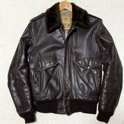 Chaqueta de Vuelo de Cuero Schott G-1 Años 70 Piel de Oveja Marrón Oscuro Para Hombre Talla M EE. UU. Usada Foto 1 de 4