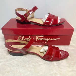 Salvatore Ferragamo Red Patent Leather Strappy Sandals With Box Size 8AA - Picture 1 of 16