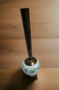 Vintage Delft Holland Brass Neck Hand Painted Sky Blue Ceramic Bud Vase 8.25" - Picture 1 of 7