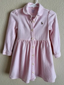 Ralph Lauren Polo Button Up Shirt Dress Long Sleeve 18 Months Striped Pink White - Picture 1 of 6