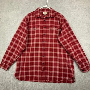 LL Bean Mens XL Tall Red Plaid Chamois Cloth Shirt Long Sleeve Button Up - Picture 1 of 8