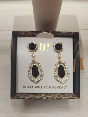 Bomb Party Untamed Earrings “Line Of Defiance” Onyx Sandstone Gold - Image 1 of 2