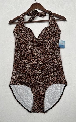 NWT Ruby Ribbon Riviera Leopard Print One Piece Slimming Swimsuit Size 14 - Image 1 of 4