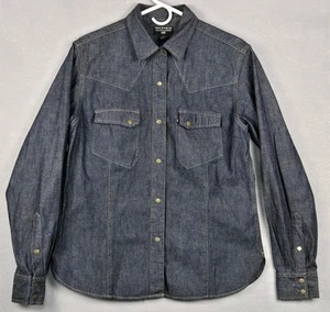 VTG Polo Jeans Co Ralph Lauren Shirt Mens L Blue Snap Button Long Sleev Chambray - Picture 1 of 10
