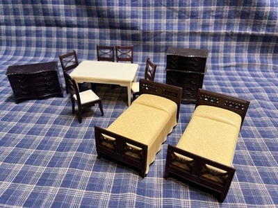 Vintage Renwal Dollhouse Furniture, Bedroom/Dining Room, 10 Piece, Plastic, USA - Image 1 of 4