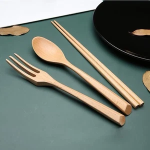 3 SET WOODEN CUTLERY JAPANESE STYLE - Picture 1 of 6