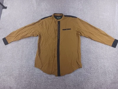 The Point XL Mens Long Sleeve Button Up Shirt Brown Rayon Blend Band Collar - Image 1 of 4