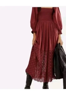 Free People Perfect Storm Boho Midi Dress in Brick Red xs Bnwt - Picture 1 of 9