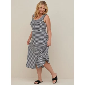 Torrid Maxi Jersey Button Front Dress Black White Stripe Tank Sleeveless Womens - Picture 1 of 7