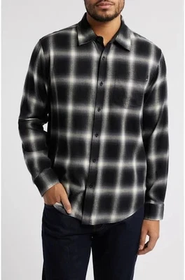 AG Adriano Goldschmied Aiden Black Brushed Check Plaid Long Sleeve Shirt NEW XL - Image 1 of 2