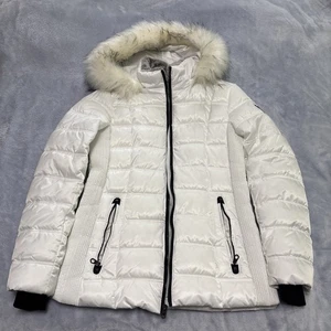 Nautica Women’s Faux Fur Trim Hooded Midweight Puffer Jacket White  Small - Picture 1 of 9