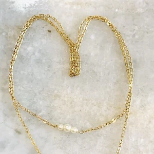 Collana di perle vintage ORO GIALLO MASSICCIO 14K aggiungi una Akoya 2,3 mm bambino bambino .74gr 12" - Foto 1 di 13