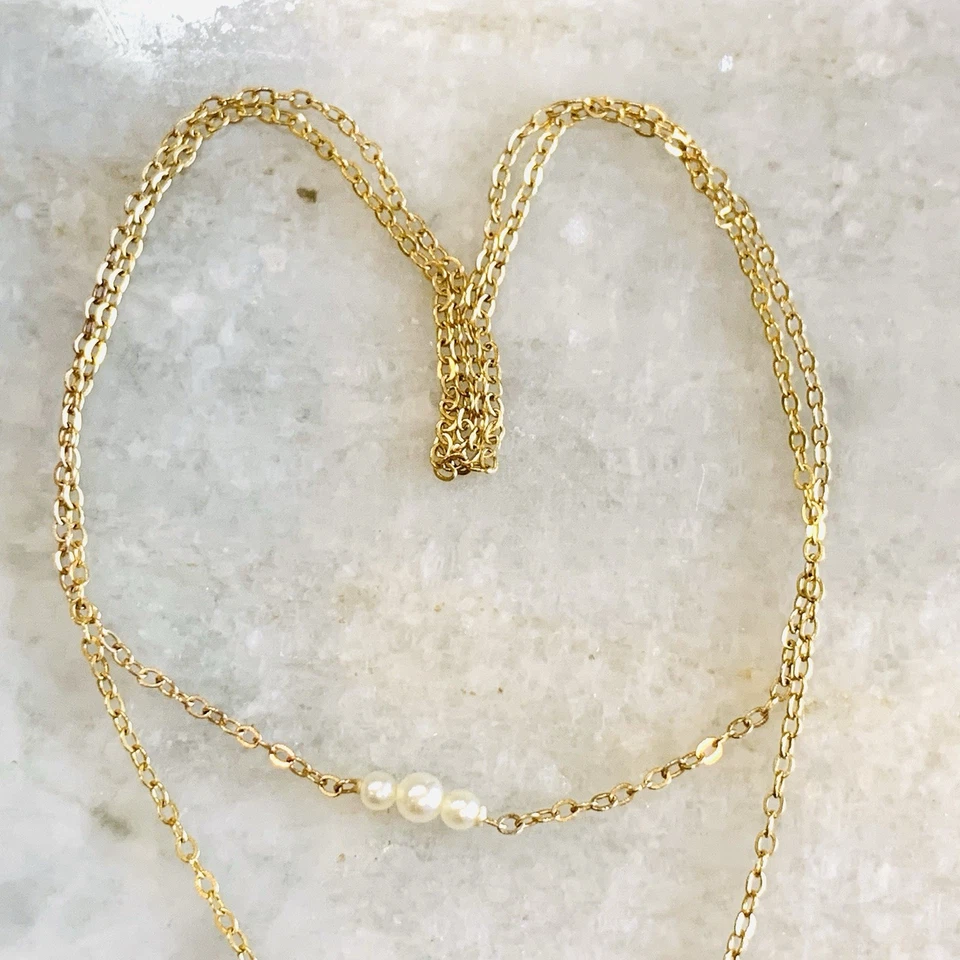 VTG SOLID 14K YELLOW GOLD Akoya Pearl Necklace ADD A PEARL 2.3mm Child .74gr 12" - Image 1 of 1