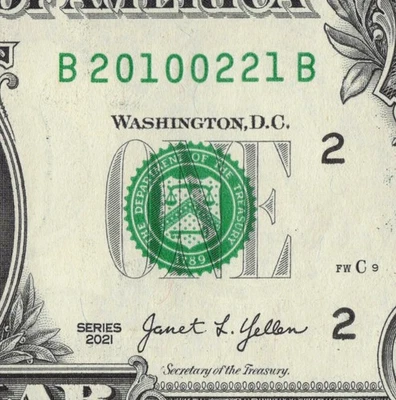 2010 Feb 21 Bday/Anv/Tomb/Grad 2021  Fancy Serial Number One Dolllar True Trinar - Image 1 of 4