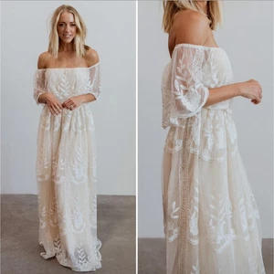 Baltic Born Leon Off the Shoulder Embroidered Lace Maxi Dress White XL Formal - Picture 1 of 7