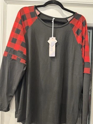 Women’s Size 2XL Black Red Buffalo Plaid Shirt Top - Image 1 of 3