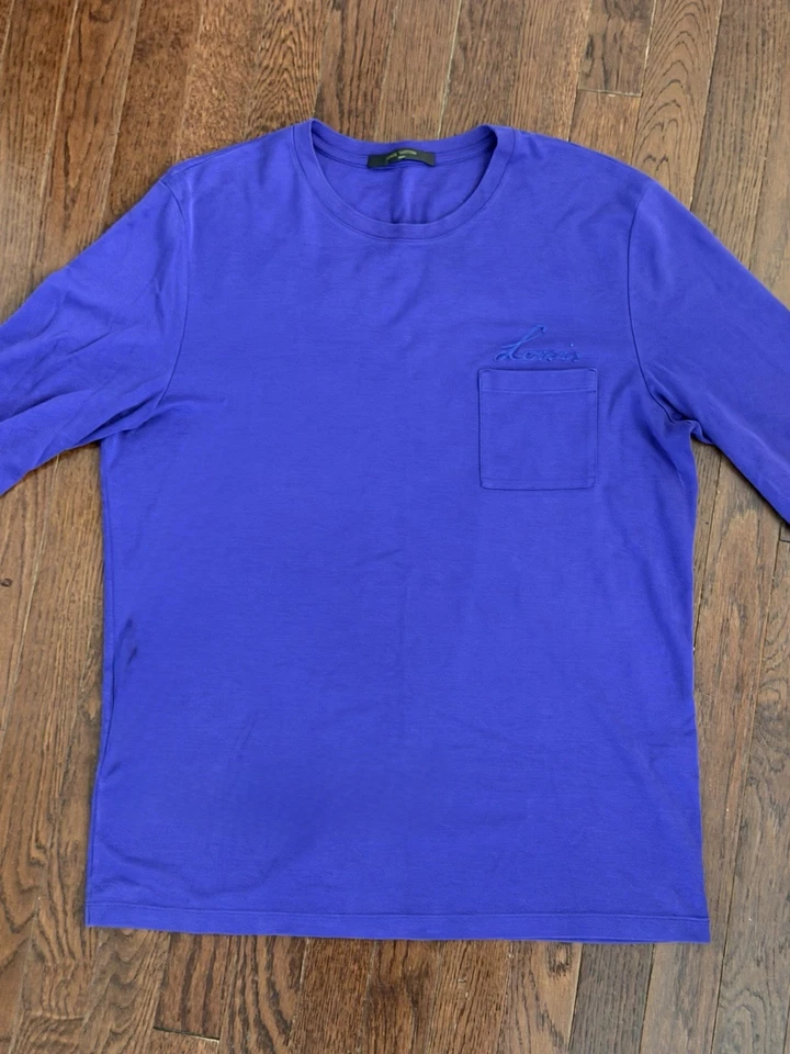 路易威登长袖 T 恤刺绣标志男式 XL 紫色正品 — 第 1/4 张图片