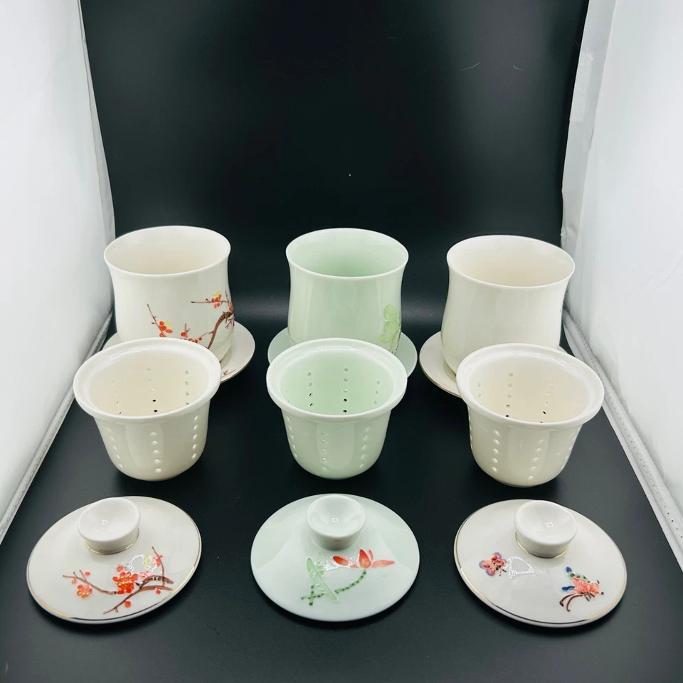 Lote de 3 tazas infusoras de té de porcelana Teavana con platillo con tapa infusora Foto 1 de 4